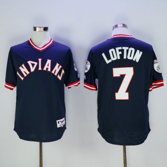 Men Cleveland Indians 7 Kenny Lofton Blue Throwback MLB Jerseys